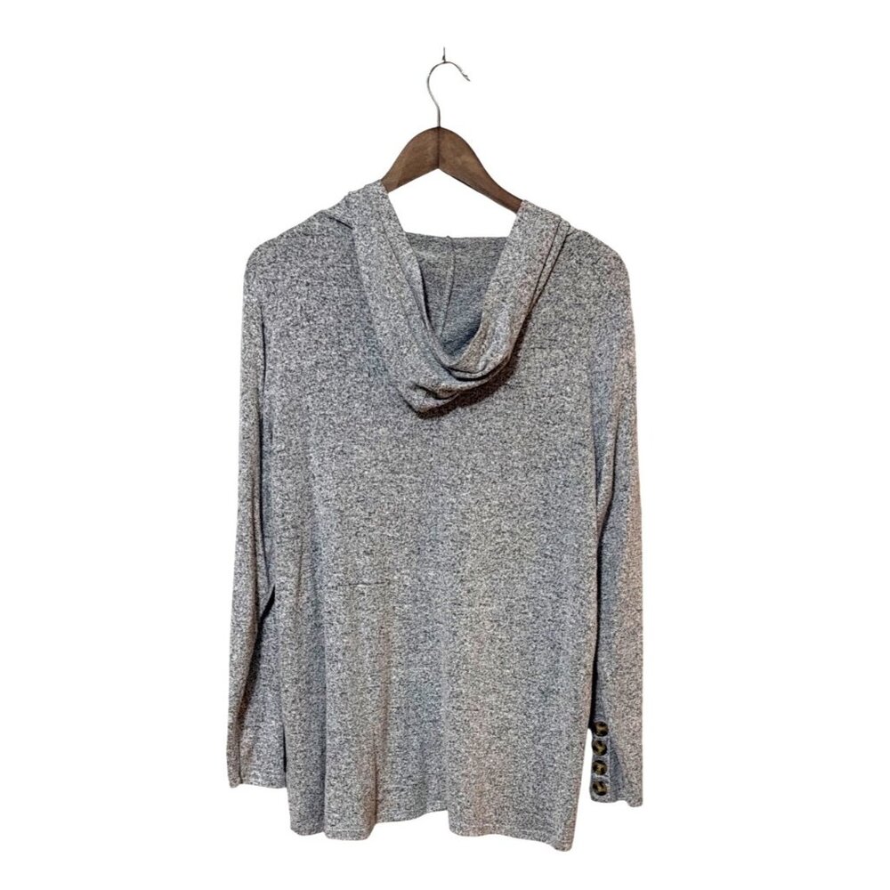 Grey Lightweight Hooded Open Front Cardigan With Button Accents By Retrology L - Picture 2 of 5